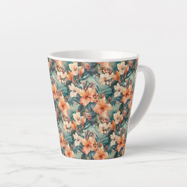 Latte Caneca de Café com Estampa de Hibisco Tropical Ous (Ângulo direito)