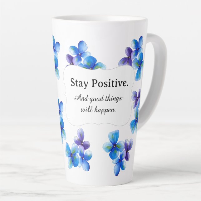 Latte Caneca de café com flor azul afirmação positiva  (Ângulo direito)