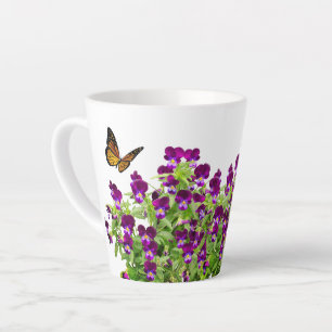 Latte Caneca de Café com Flor de Pensamento Roxo
