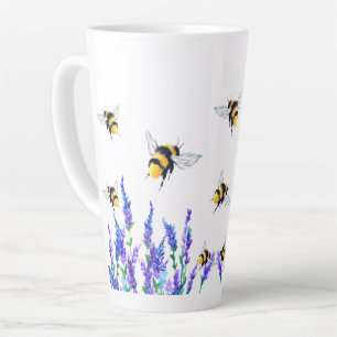 Latte Caneca de Café com Flores de Primavera e Abelhas
