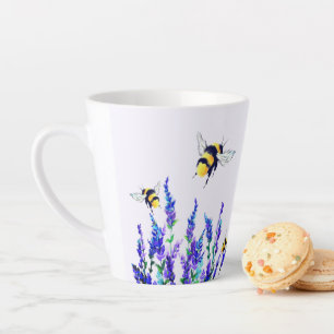 Latte Caneca de Café com Flores de Primavera e Abelhas V