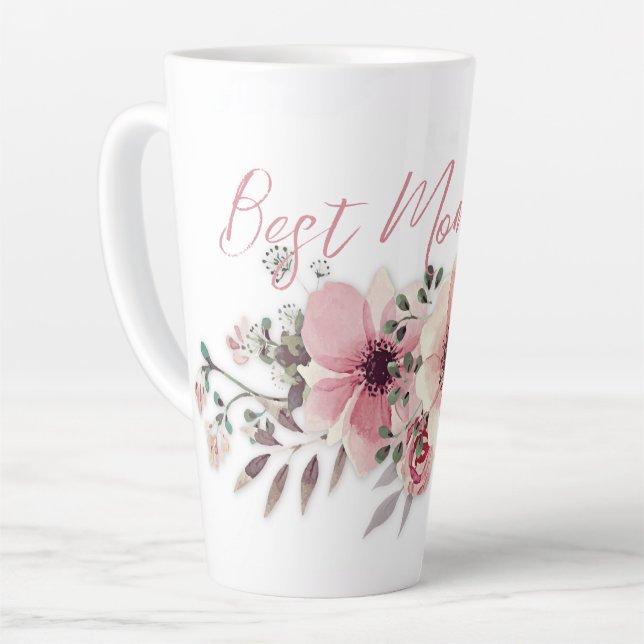 Latte Caneca de Café com Flores Rosa Melhor Mãe (Ângulo esquerdo)