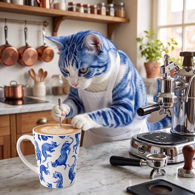 Latte Caneca de Café com Gatos Flutuantes em Azul Estilo (My finest work for you.)