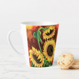 Latte Caneca de Café com Girassóis Amarelos