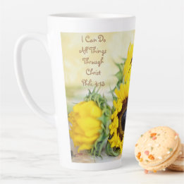 Latte Caneca de Café com Girassóis Filipenses 4:13 Escri