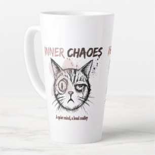 Latte Caneca de Café com Ilustração Artística de Gato -