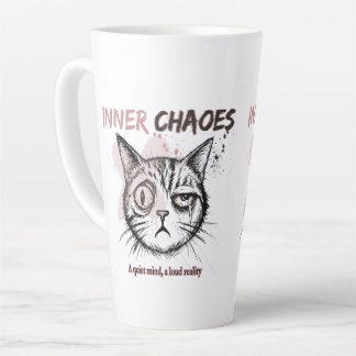 Latte Caneca de Café com Ilustração Artística de Gato -