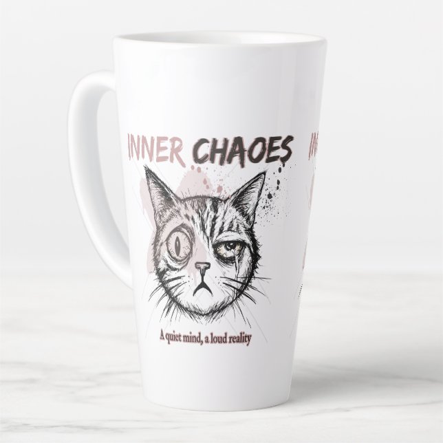 Latte Caneca de Café com Ilustração Artística de Gato -  (Ângulo esquerdo)