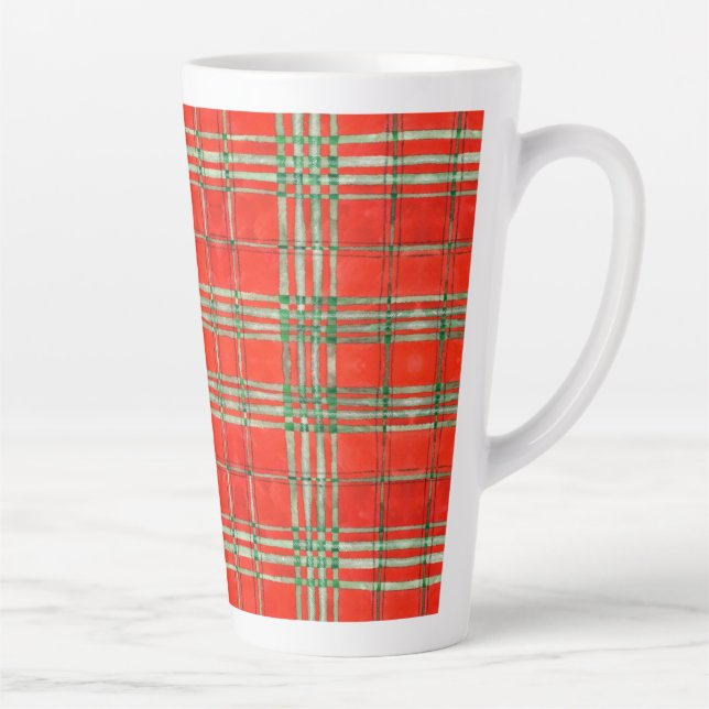 Latte Caneca de Café com Leite Alta Xadrez Vermelho Scot (Direita)