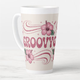 Latte Caneca de Café com Leite Rosa Groovy Retro Hibisco