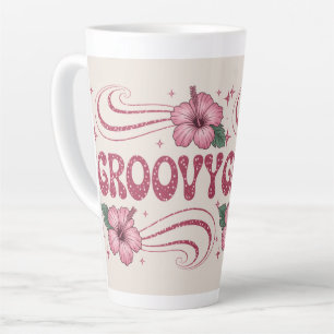 Latte Caneca de Café com Leite Rosa Groovy Retro Hibisco