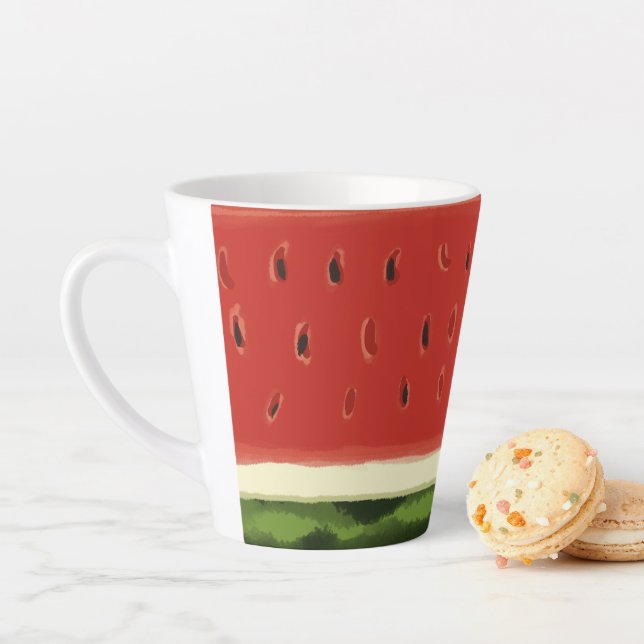 Latte Caneca de Café com Melancia em Aquarela Vermelho V (In Situ)