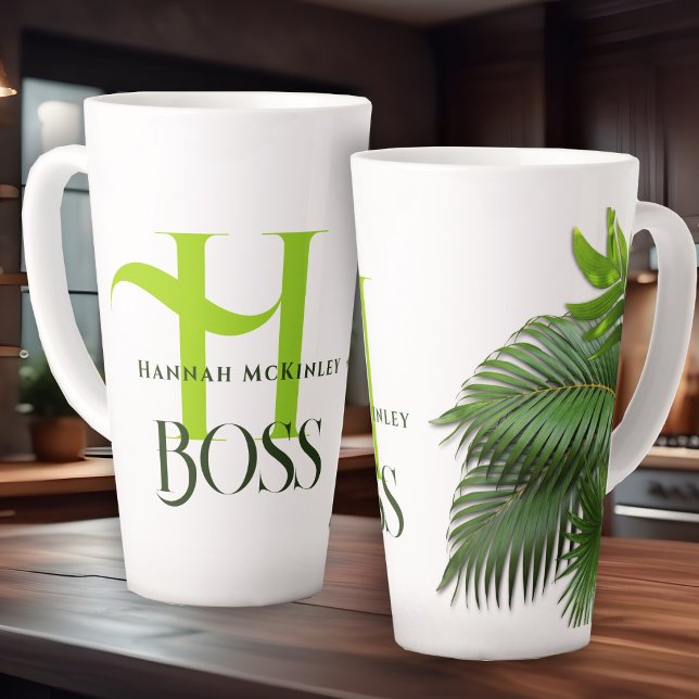 Latte Caneca de Café com Monograma de Folhas de Palme Ve (Criador carregado)