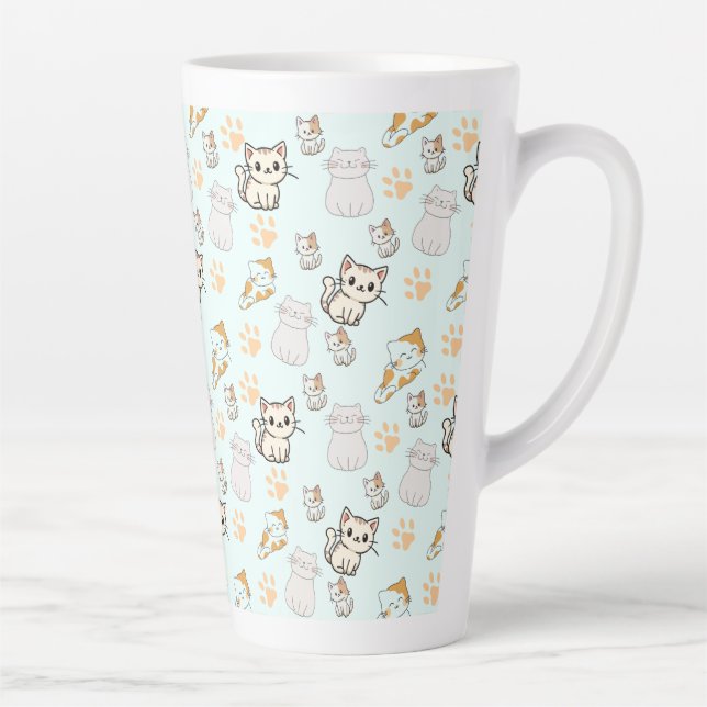 Latte Caneca de Café com Padrão de Gatinhos Kawaii Fofos (Direita)