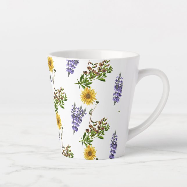 Latte Caneca de Café com Padrão de Lavanda e Girassol Fl (Direita)
