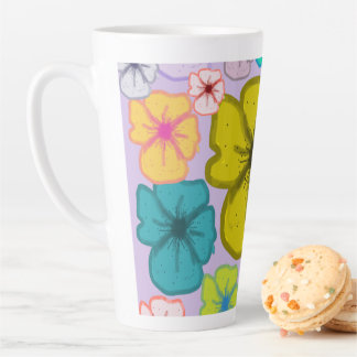 Latte Caneca de Café com Padrão Floral Colorido Retro