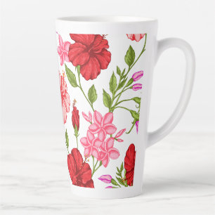 Latte Caneca de Café com Padrão Floral de Hibisco Rosa E