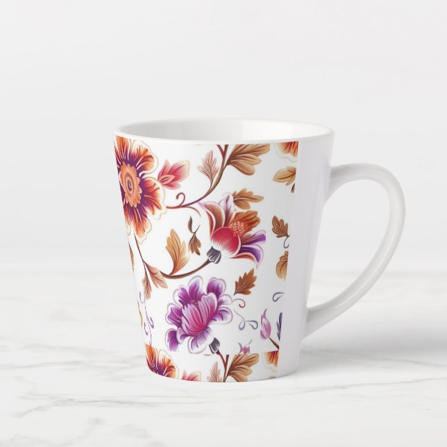Latte Caneca de Café com Padrão Floral Vibrante | Botâni (Direita)
