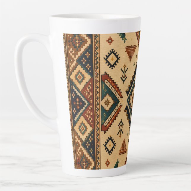 Latte Caneca de Café com Padrão Geométrico Tribal Boho | (Esquerda)