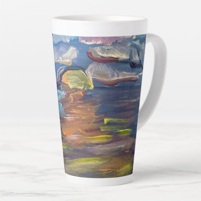 Latte Caneca de Café com Pintura do Nascer do Sol sobre  (Ângulo direito)