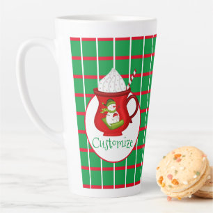 Latte Caneca de Café com Quadrados Verdes e Listras Verm