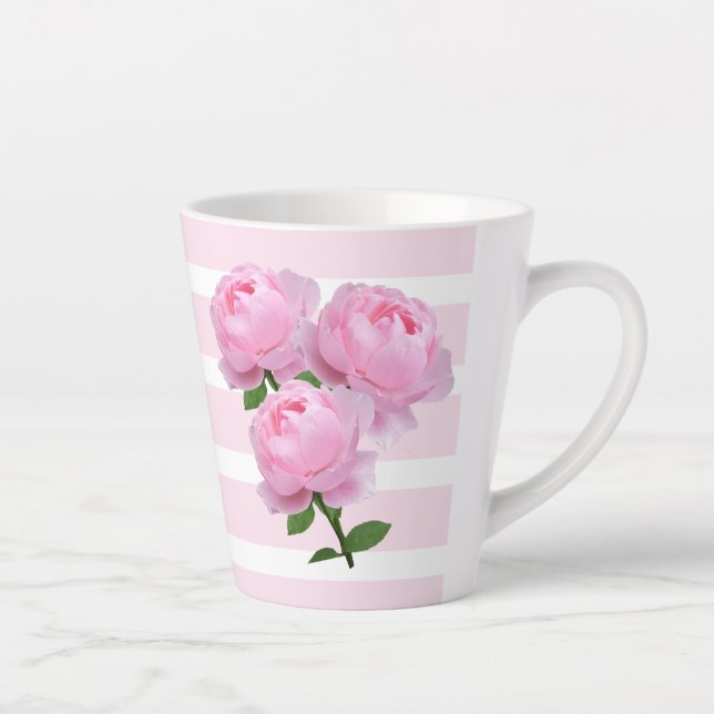 Latte Caneca de Café com Rosas Cor-de-Rosa Floral (Direita)