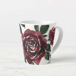 Latte Caneca de Café com Rosas Vermelhas Escuras em Aqua