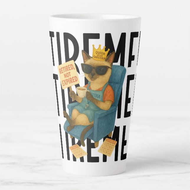Latte Caneca de café com tema de aposentadoria de gato p (Frente)