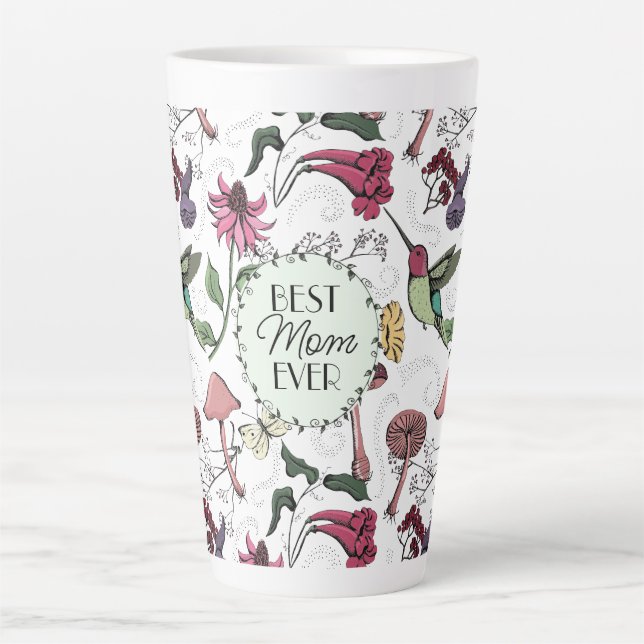 Latte Caneca de Café com Tema de Beija-flor e Flores par (Frente)