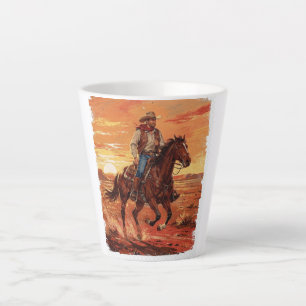 Latte Caneca de Café com Tema de Cowboy Vintage ao Pôr d