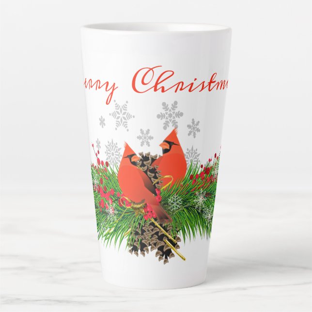 Latte Caneca de Café com Tema de Natal e Cardinal e Folh (Frente)