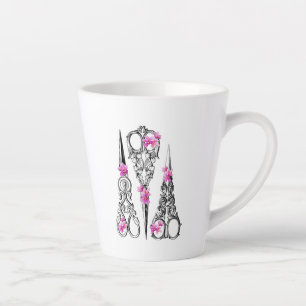 Latte Caneca de Café com Tesoura Floral Vintage