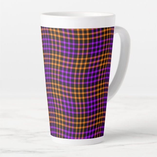 Latte Caneca de Café com Xadrez de Laranja Roxo Sem Cost (Ângulo direito)