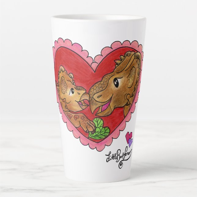 Latte Caneca de Café Coração de Dinossauro Mãe e Filha D (Frente)