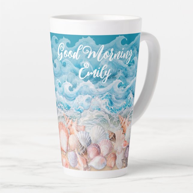 Latte Caneca de Café da Manhã Personalizada de Praia (Ângulo direito)