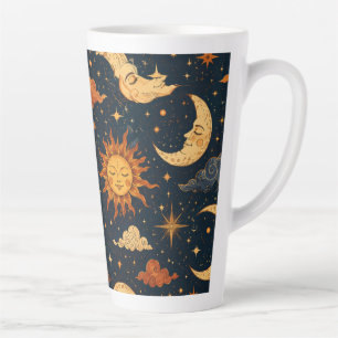 Latte Caneca de Café da Manhã Retro Celestial Sol Lua Pr