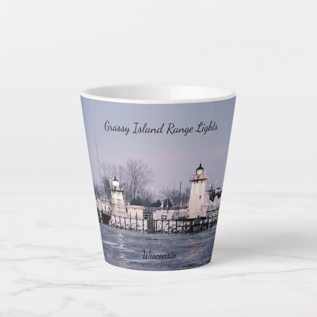 Latte Caneca de café das luzes de Grassy Island Range (Frente)