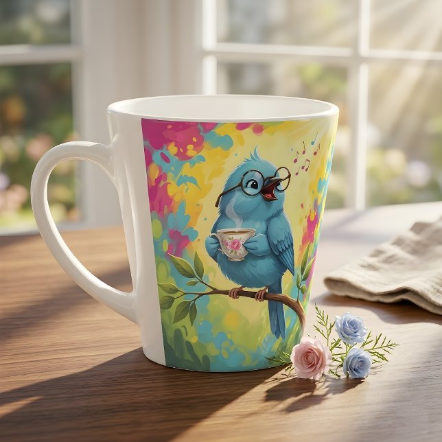 Latte Caneca de Café do Pássaro Azul Cantando Fofinho (Criador carregado)