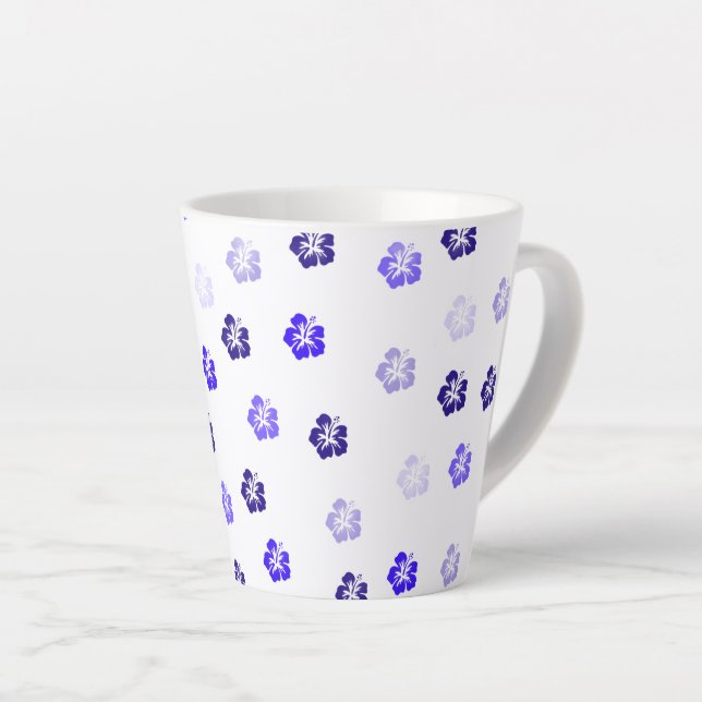 Latte Caneca de Café Floral de Hibisco Azul (Ângulo direito)