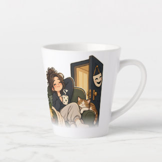 Latte Caneca de Café Gato Amante de Livros Aconchegantes