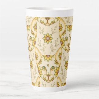 Latte Caneca de Café GATO AMARELO COM FLORES