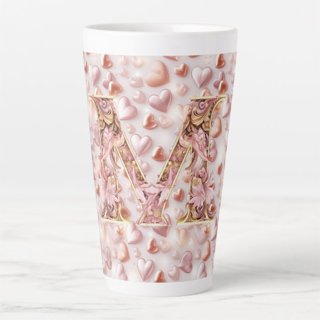 Latte Caneca de Café Grande Cerâmica Corações em Rose Go (Frente)