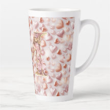 Caneca de Café Grande Cerâmica Corações em Rose Go