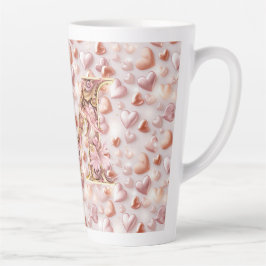 Latte Caneca de Café Grande de Cerâmica com Corações em 