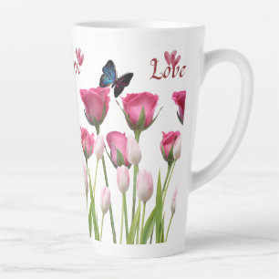 Latte Caneca de Café Grande Floral Love & Borboleta