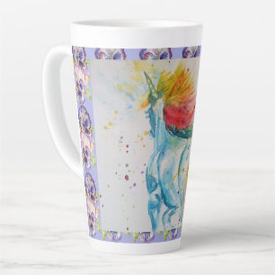 Latte Caneca de Café My Horse Rainbow Unicorn Aquarela