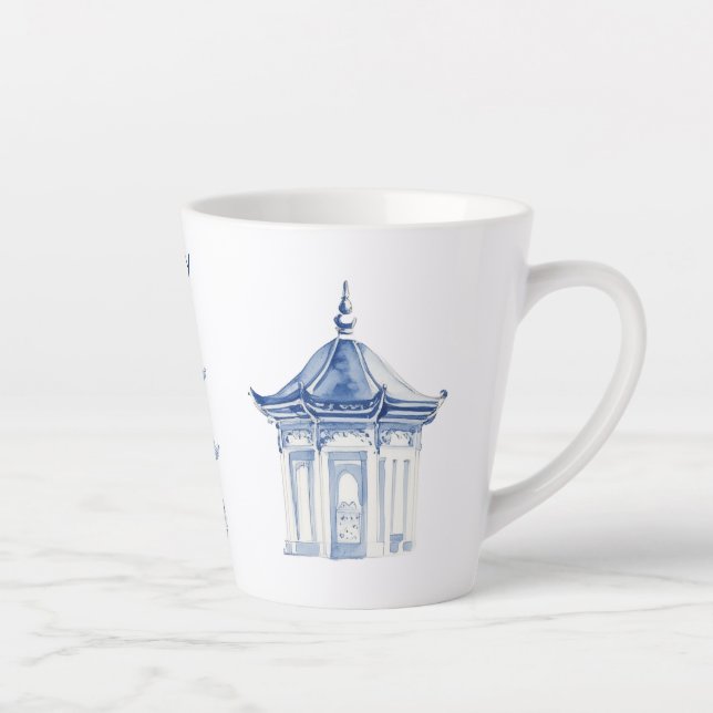 Latte Caneca de Café Pagode Chinoiserie Azul e Branco (Direita)