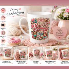 Latte Caneca de Café para Amantes de Crochê | Presente F