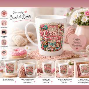 Latte Caneca de Café para Amantes de Crochê   Presente F