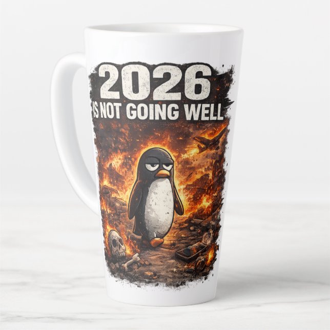 Latte Caneca de Café Penguin Engraçado 2026 Não Está Ind (Ângulo esquerdo)